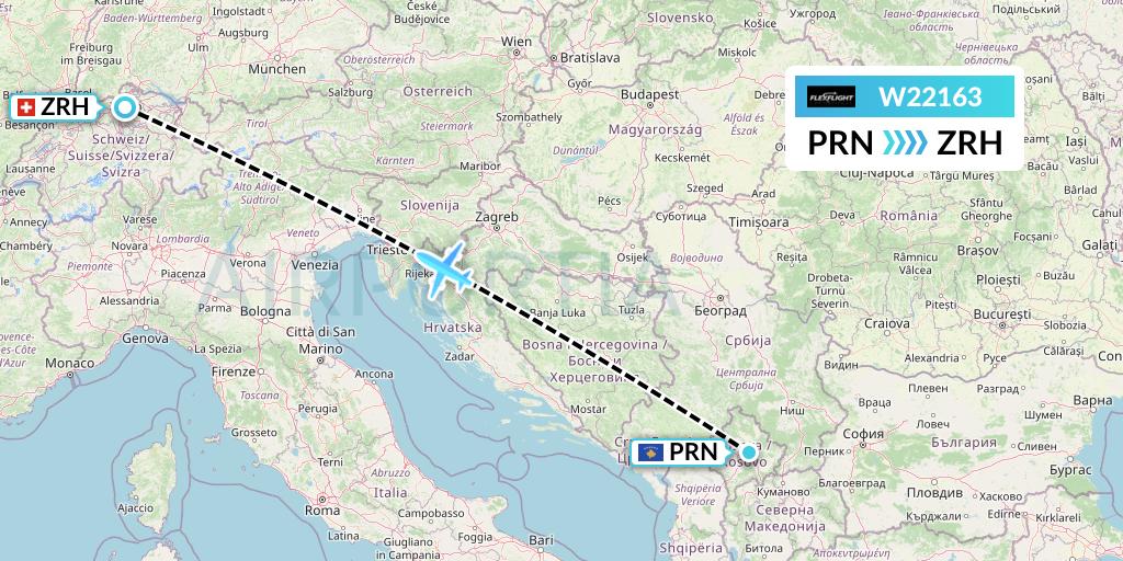 W22163 Flex Flight Flight Map: Pristina to Zurich