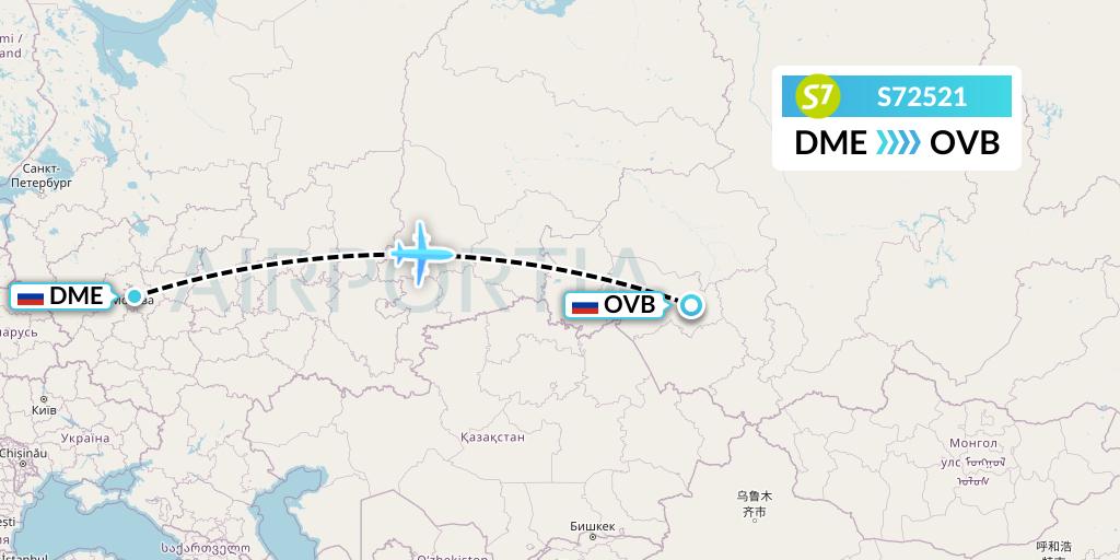 S72521 S7 Airlines Flight Map: Moscow to Novosibirsk