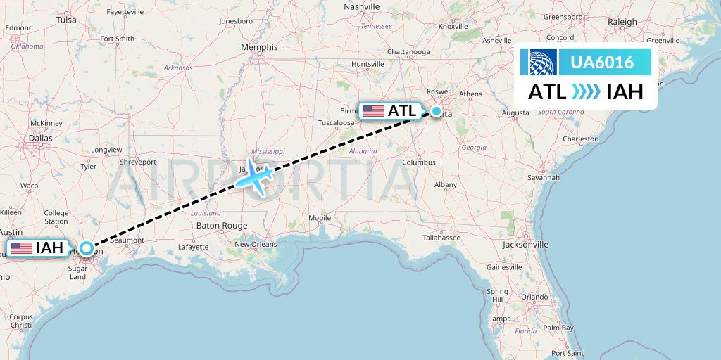 UA6016 United Airlines Flight Map: Atlanta to Houston