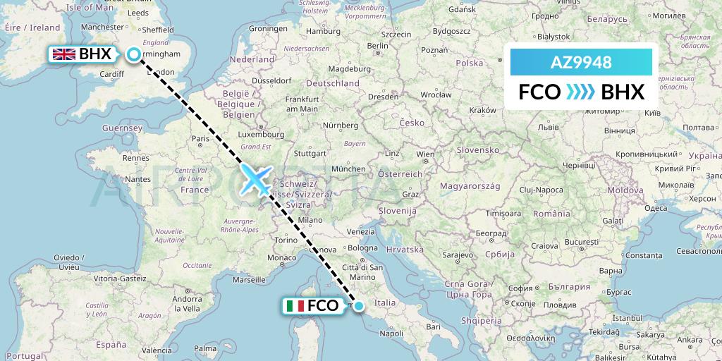 AZ9948 ITA Airways Flight Map: Rome to Birmingham