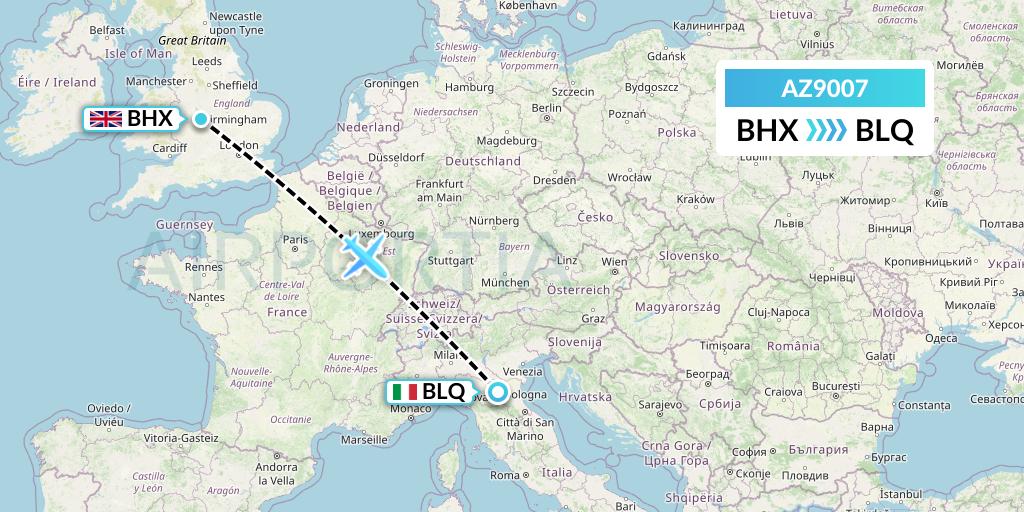 AZ9007 ITA Airways Flight Map: Birmingham to Bologna
