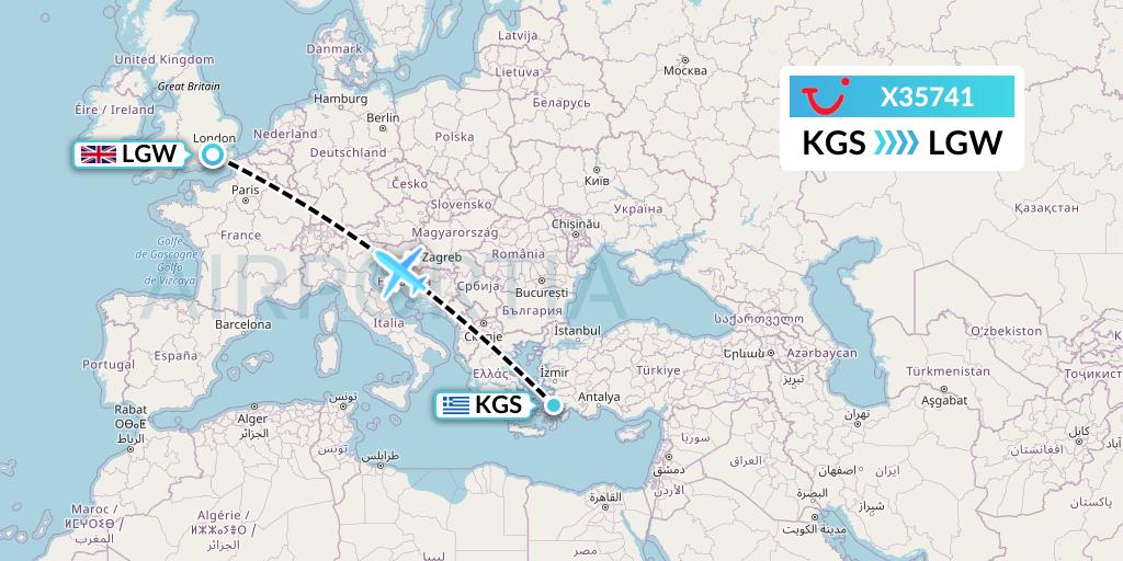 X35741 TUI fly Germany Flight Map: Kos to London