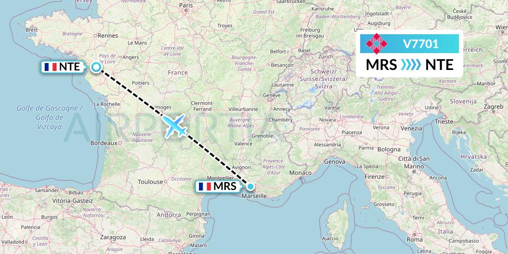V7701 Volotea Flight Map: Marseille to Nantes
