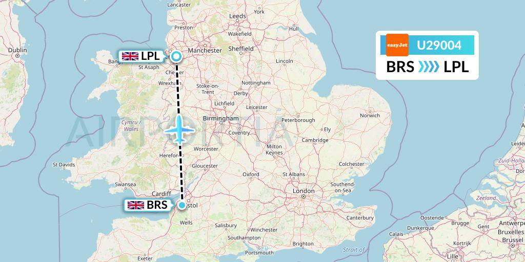 U29004 EasyJet Flight Map: Bristol to Liverpool