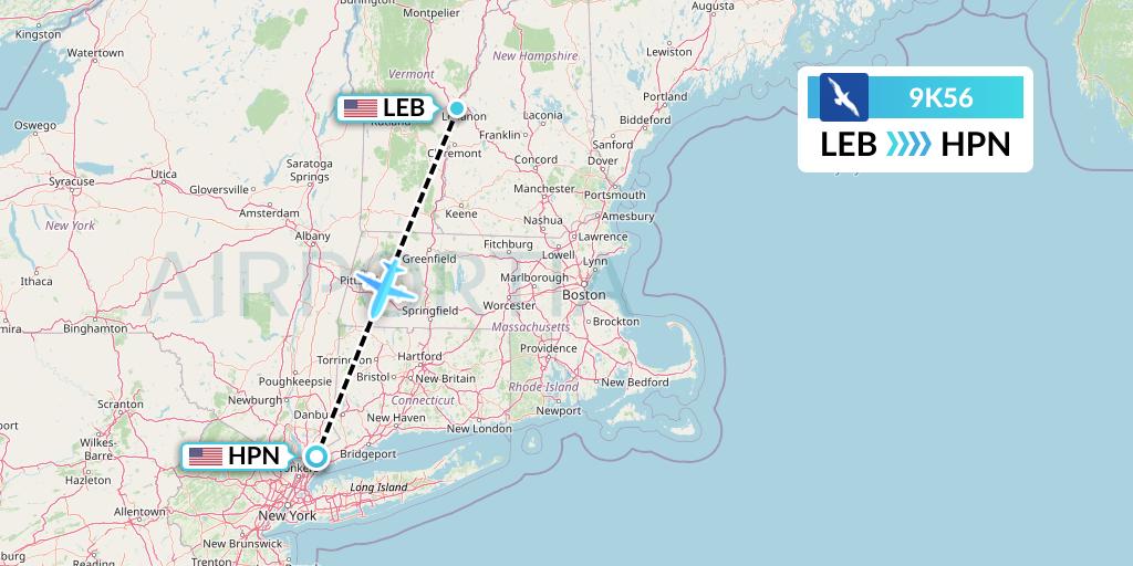 9K56 Cape Air Flight Map: Lebanon to White Plains