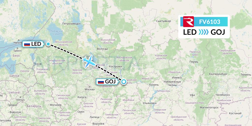FV6103 Rossiya Flight Map: St. Petersburg to Nizhny Novgorod
