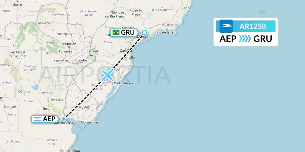 AR1250 Aerolineas Argentinas Flight Map: Buenos Aires to Sao Paulo