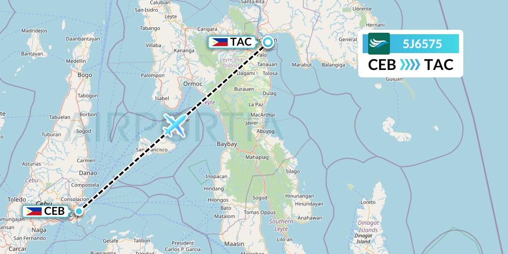 5J6575 CEBU Pacific Air Flight Map: Cebu to Tacloban