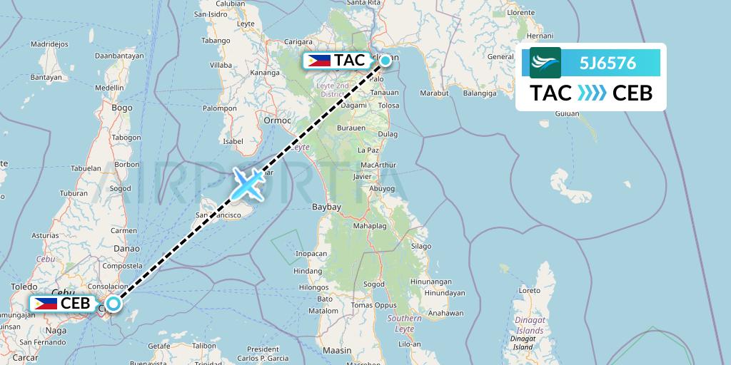 5J6576 CEBU Pacific Air Flight Map: Tacloban to Cebu