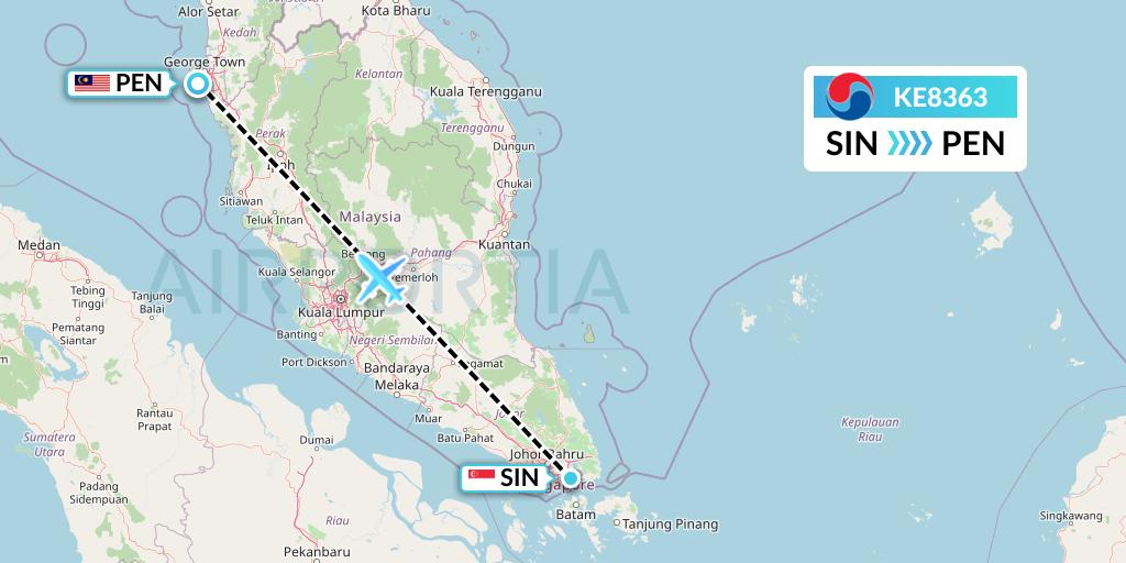 KE8363 Korean Air Flight Map: Singapore to Penang