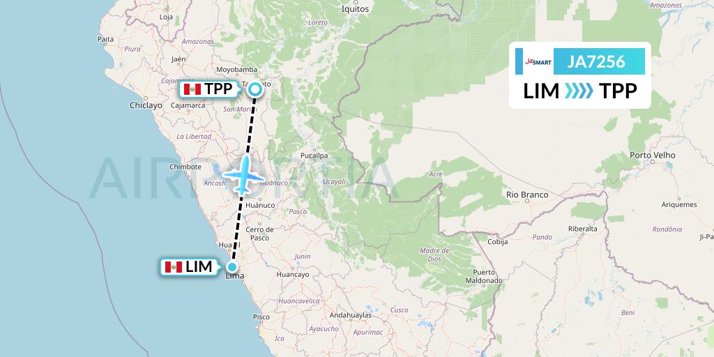 JA7256 JetSMART Flight Map: Lima to Tarapoto