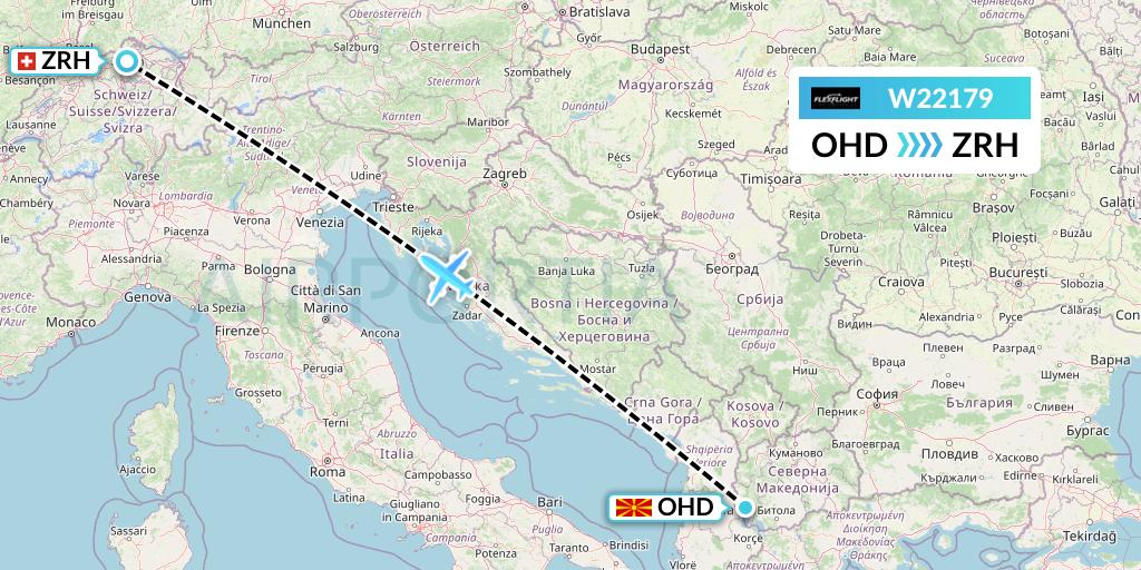 W22179 Flex Flight Flight Map: Ohrid to Zurich