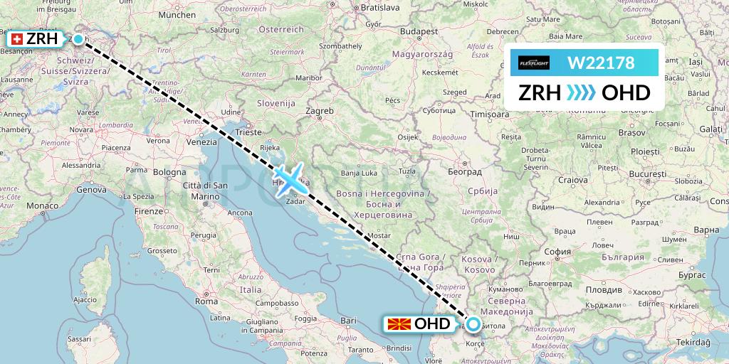 W22178 Flex Flight Flight Map: Zurich to Ohrid