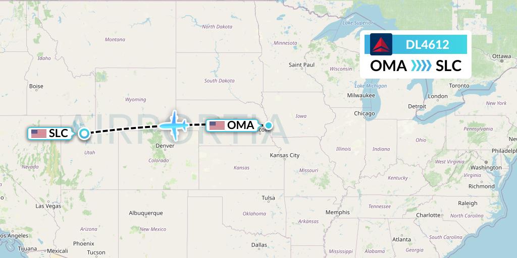 DL4612 Delta Air Lines Flight Map: Omaha to Salt Lake City