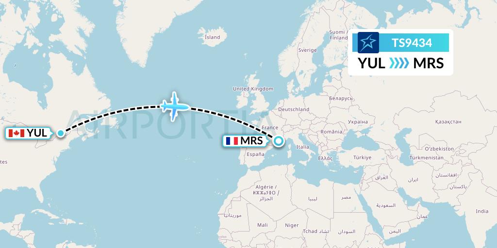 TS9434 Air Transat Flight Map: Montreal to Marseille