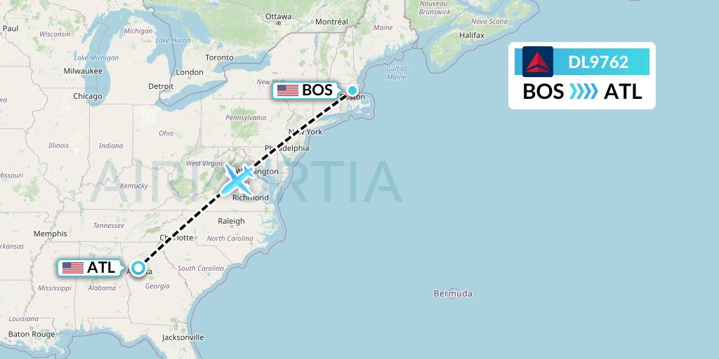 DL9762 Delta Air Lines Flight Map: Boston to Atlanta