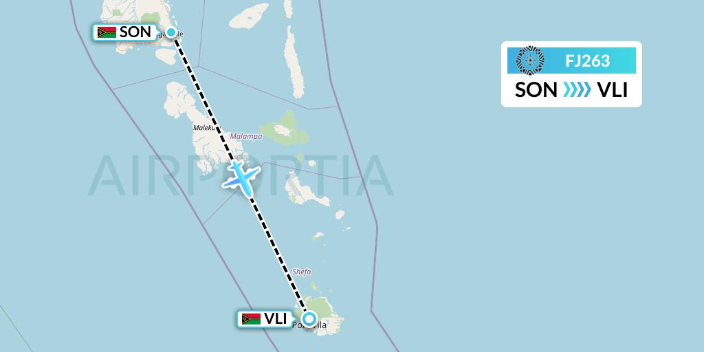 FJ263 Fiji Airways Flight Map: Luganville to Port Vila