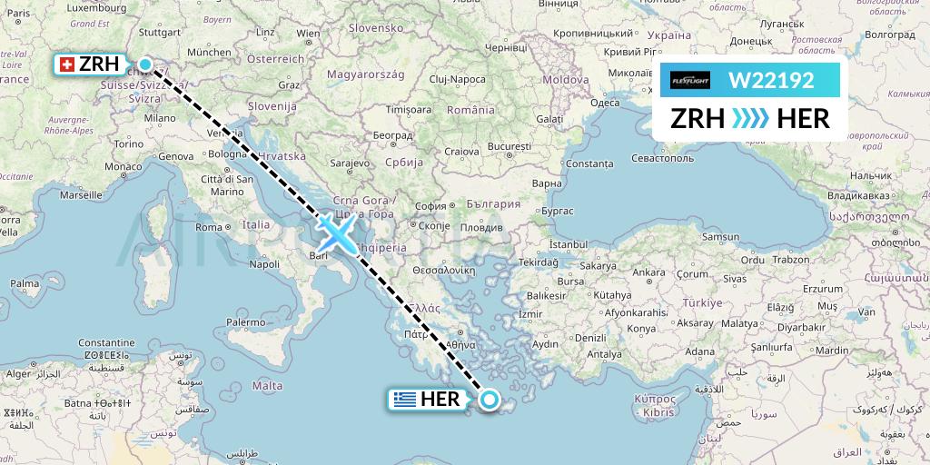 W22192 Flex Flight Flight Map: Zurich to Heraklion