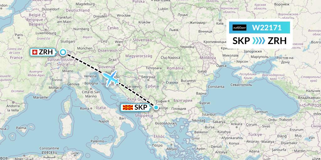 W22171 Flex Flight Flight Map: Skopje to Zurich