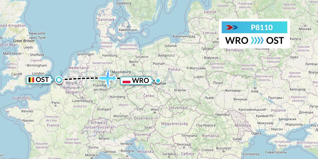 P8110 Sprint Air Flight Map: Wroclaw to Ostend