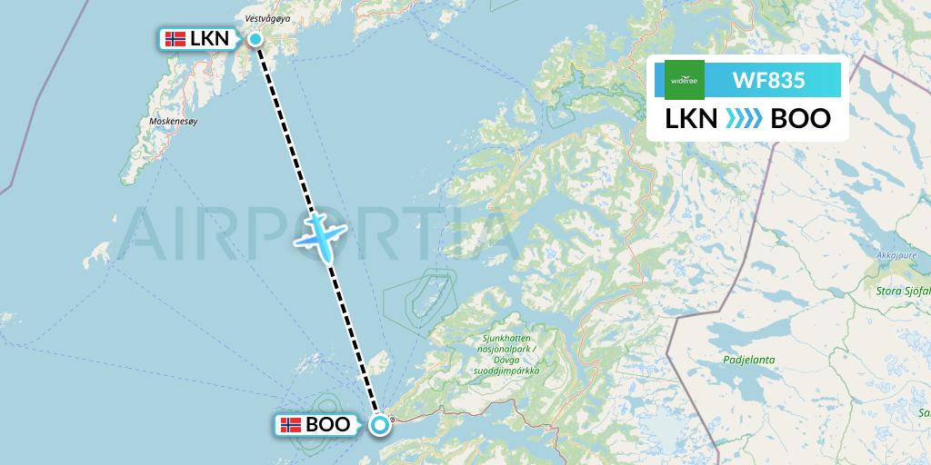 WF835 Wideroe Flight Map: Leknes to Bodo