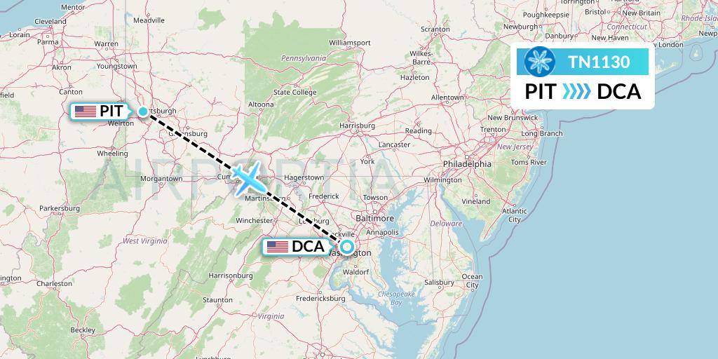 TN1130 Air Tahiti Nui Flight Map: Pittsburgh to Washington
