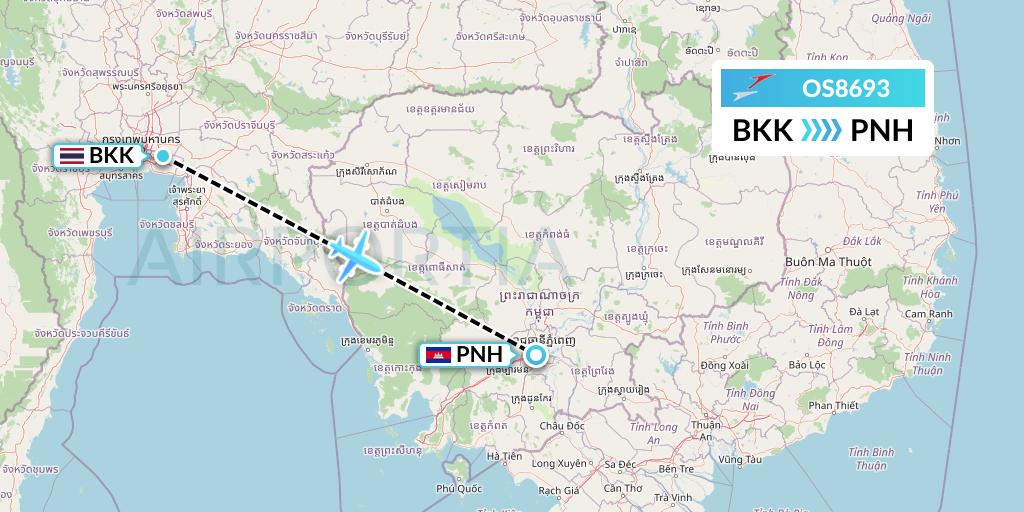 OS8693 Austrian Airlines Flight Map: Bangkok to Phnom Penh