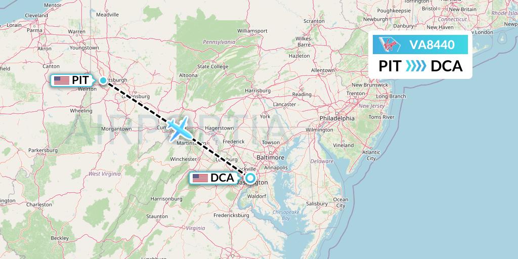 VA8440 Virgin Australia Flight Map: Pittsburgh to Washington