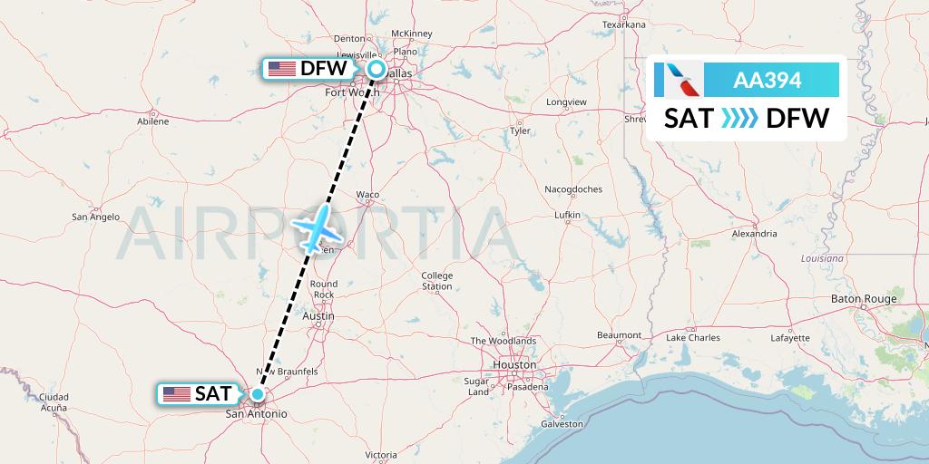 AA394 American Airlines Flight Map: San Antonio to Dallas