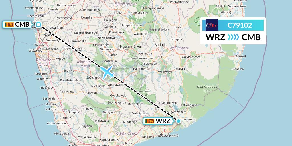 C79102 Cinnamon Air Flight Map: Weerawila to Colombo