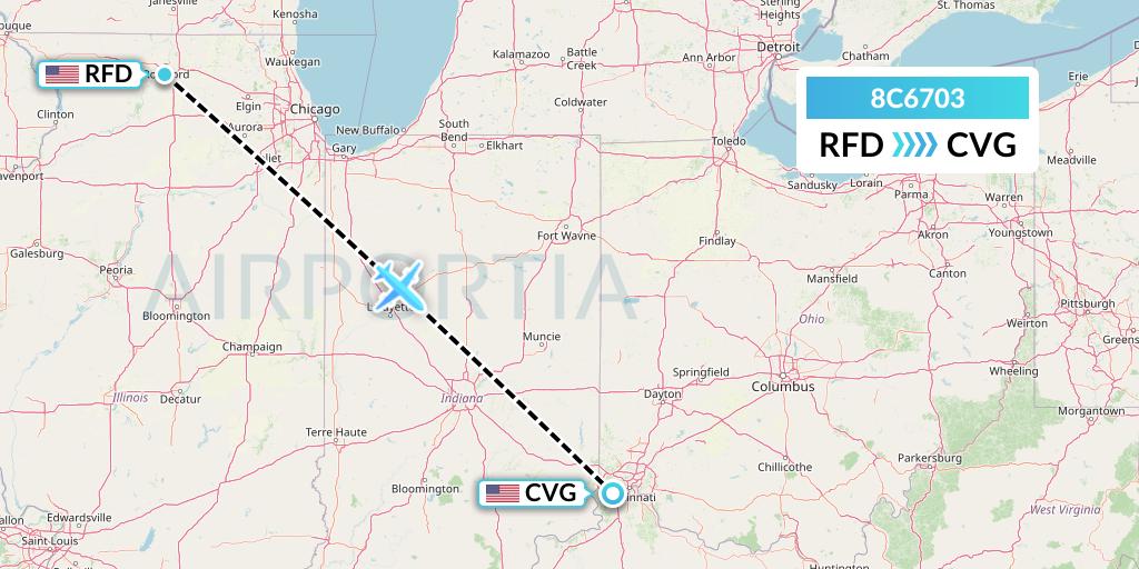8C6703 Air Transport International Flight Map: Chicago to Cincinnati