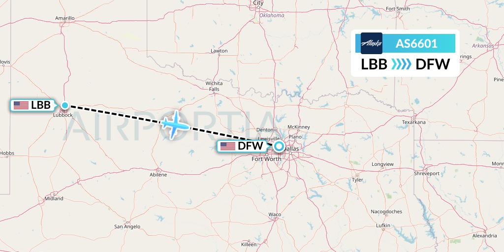 AS6601 Alaska Airlines Flight Map: Lubbock to Dallas