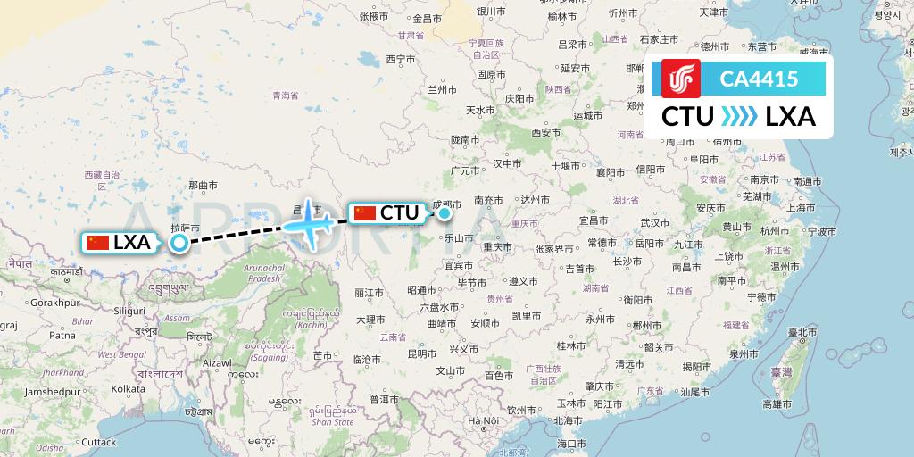 CA4415 Air China Flight Map: Chengdu to Lhasa