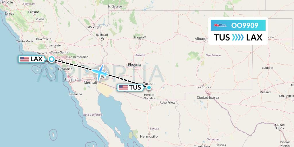 OO9909 SkyWest Airlines Flight Map: Tucson to Los Angeles