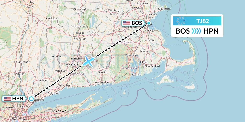 TJ82 Tradewind Aviation Flight Map: Boston to White Plains