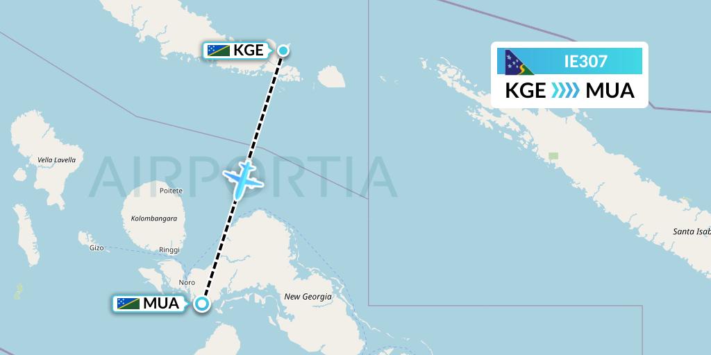 IE307 Solomon Airlines Flight Map: Kagau Island to Solomon Islands