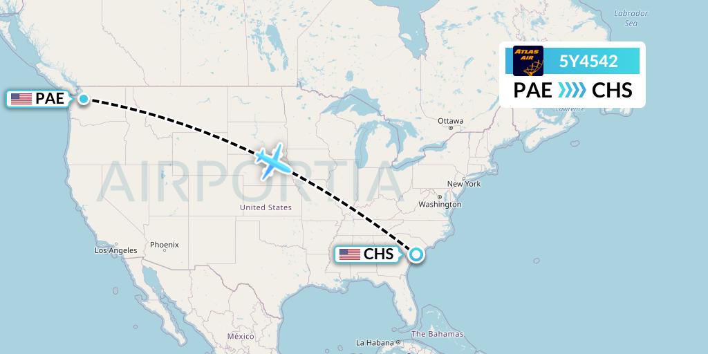 5Y4542 Atlas Air Flight Map: Everett to Charleston