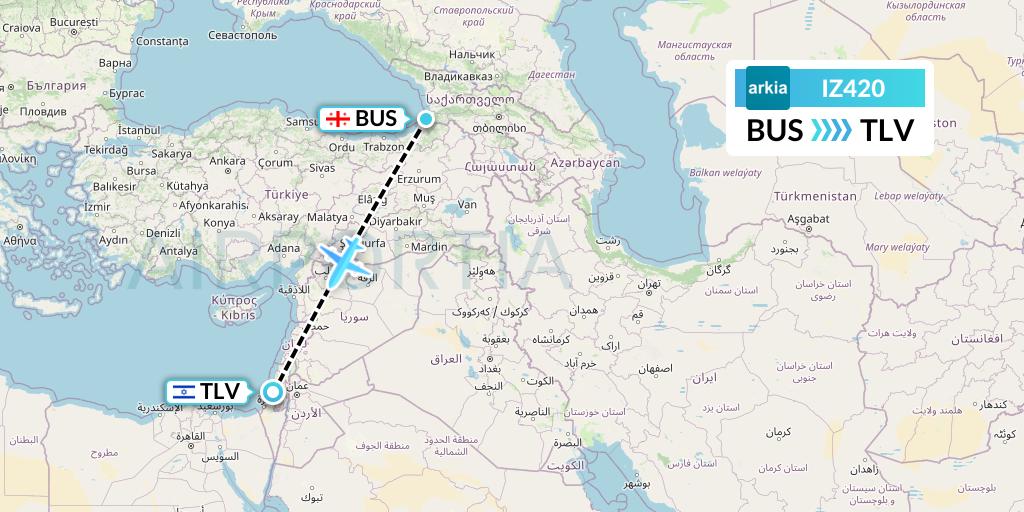 IZ420 Arkia Israeli Airlines Flight Map: Batumi to Tel Aviv