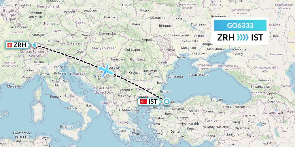 GO6333 ULS Airlines Cargo Flight Map: Zurich to Istanbul