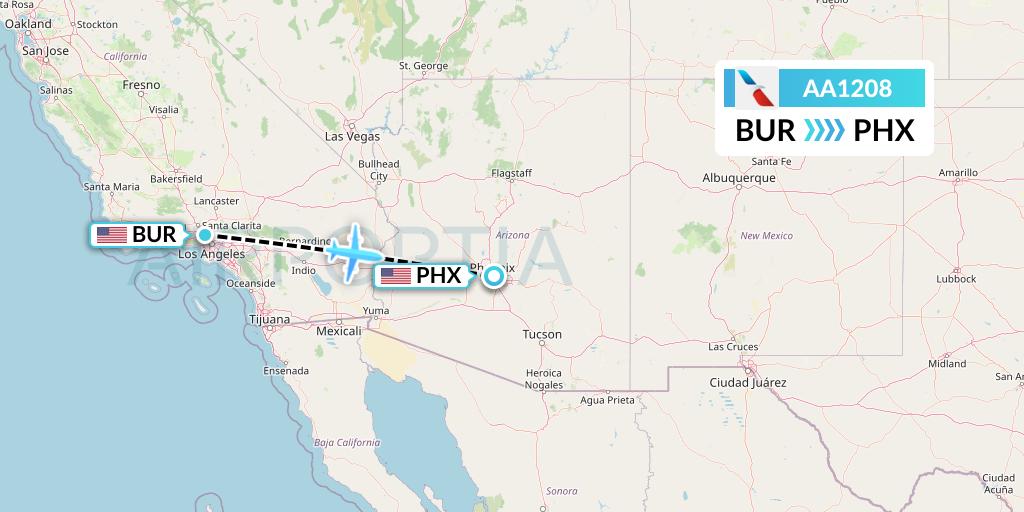 AA1208 American Airlines Flight Map: Burbank to Phoenix