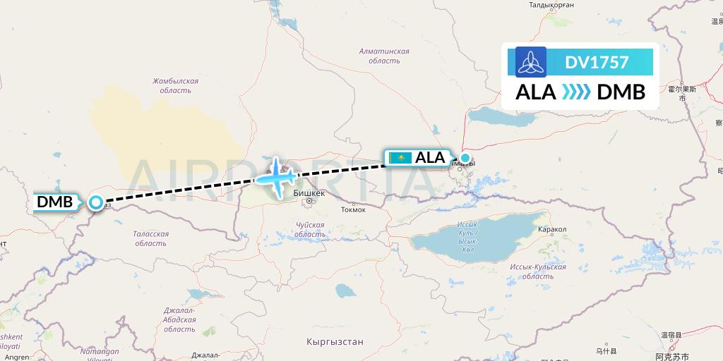 DV1757 SCAT Flight Map: Almaty to Taraz
