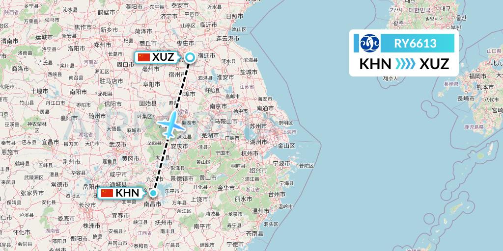 RY6613 Jiangxi Air Flight Map: Nanchang to Xuzhou