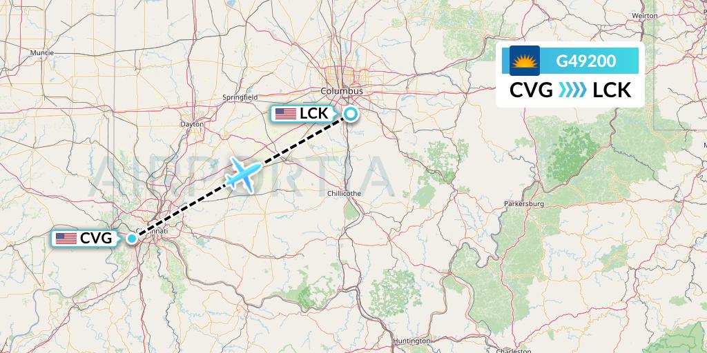 G49200 Allegiant Air Flight Map: Cincinnati to Columbus