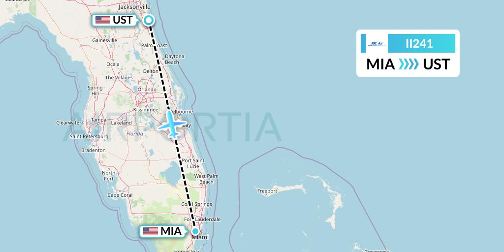 II241 IBC Airways Flight Map: Miami to St. Augustine