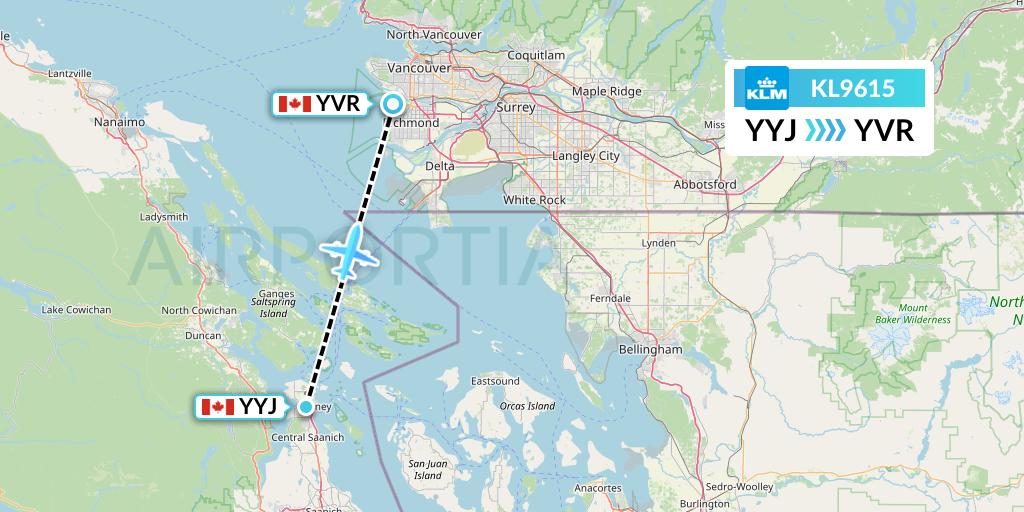 KL9615 KLM Flight Map: Victoria to Vancouver