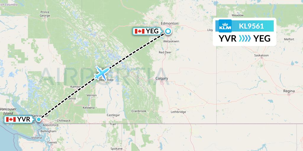 KL9561 KLM Flight Map: Vancouver to Edmonton