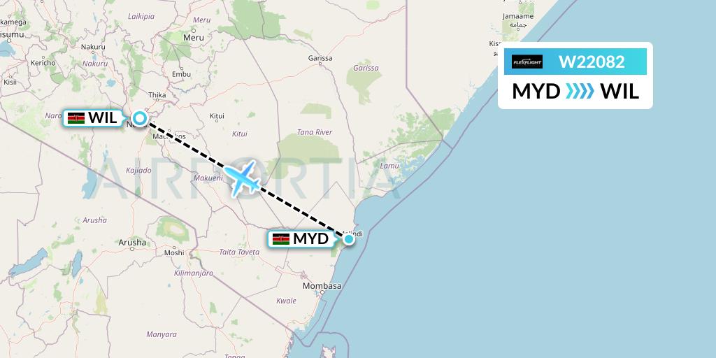 W22082 Flex Flight Flight Map: Malindi to Nairobi