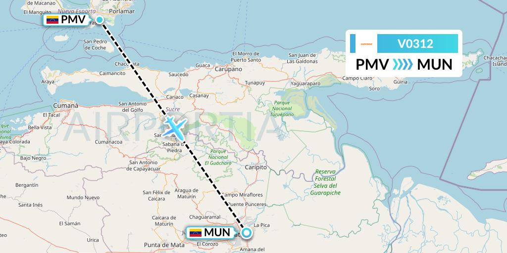V0312 Conviasa Flight Map: Porlamar to Maturin