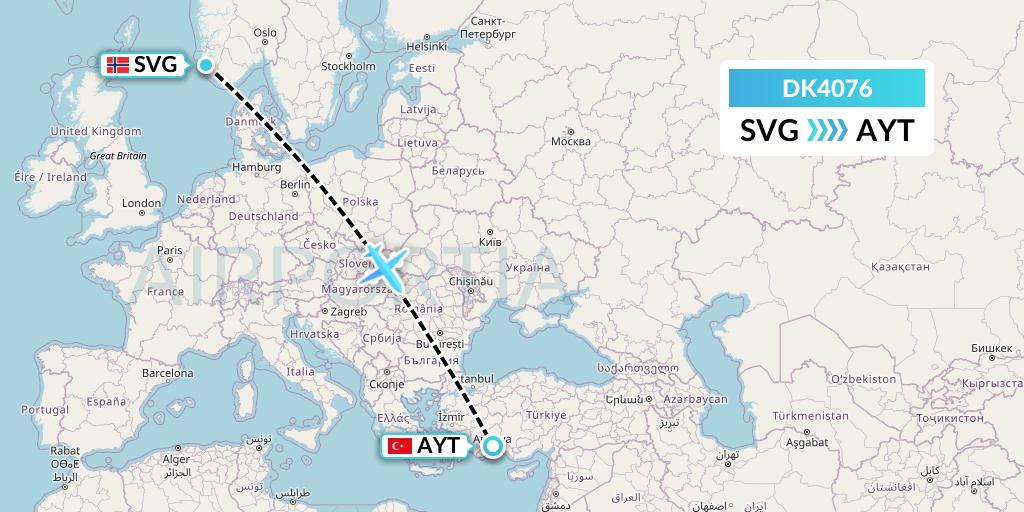 DK4076 Thomas Cook Airlines Scandinavia Flight Map: Stavanger to Antalya