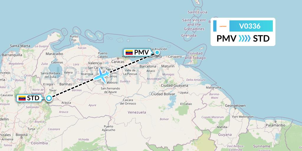 V0336 Conviasa Flight Map: Porlamar to Santo Domingo